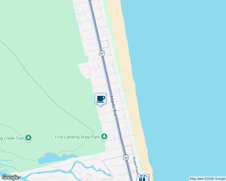 map of restaurants, bars, coffee shops, grocery stores, and more near 201 70th Street in Virginia Beach