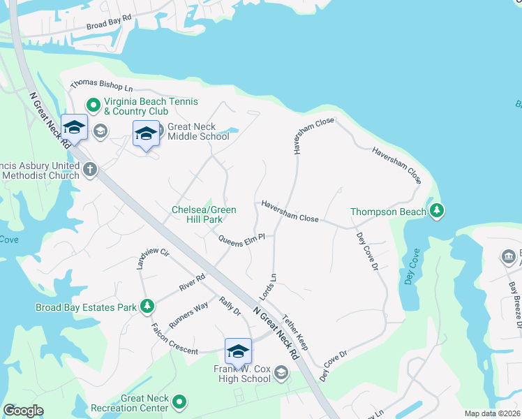 map of restaurants, bars, coffee shops, grocery stores, and more near 2492 Haversham Close in Virginia Beach