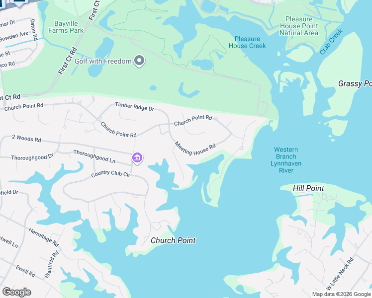 map of restaurants, bars, coffee shops, grocery stores, and more near 1677 Church Point Lane in Virginia Beach