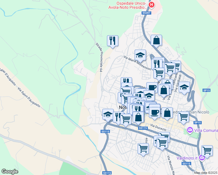 map of restaurants, bars, coffee shops, grocery stores, and more near 4 Via Francesco Giantommaso in Noto