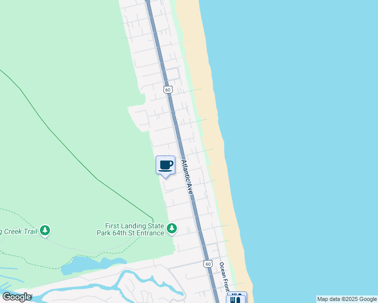 map of restaurants, bars, coffee shops, grocery stores, and more near 113 69th Street in Virginia Beach