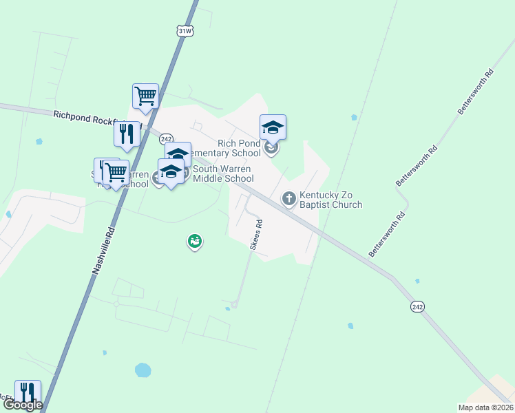 map of restaurants, bars, coffee shops, grocery stores, and more near 606 Rich Pond Road in Bowling Green
