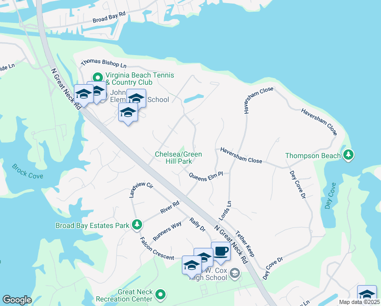 map of restaurants, bars, coffee shops, grocery stores, and more near 1812 Duke of Norfolk Quay in Virginia Beach