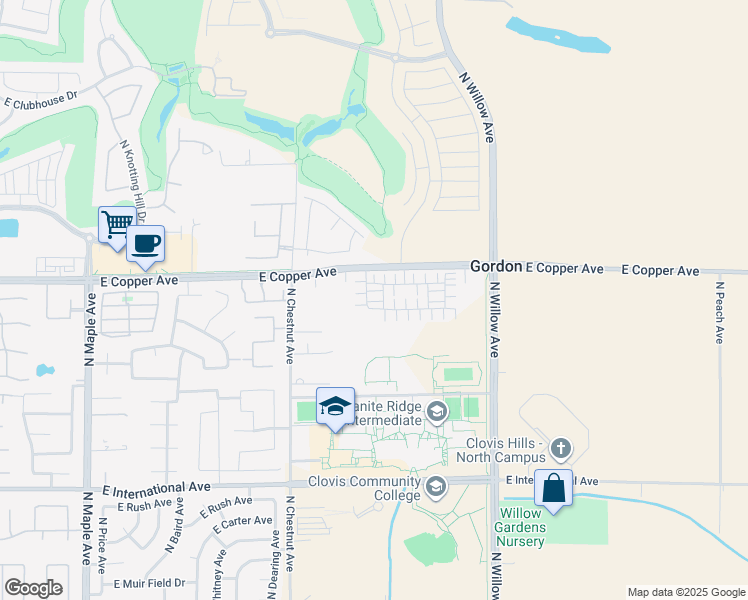 map of restaurants, bars, coffee shops, grocery stores, and more near 2711 East Copper Avenue in Clovis