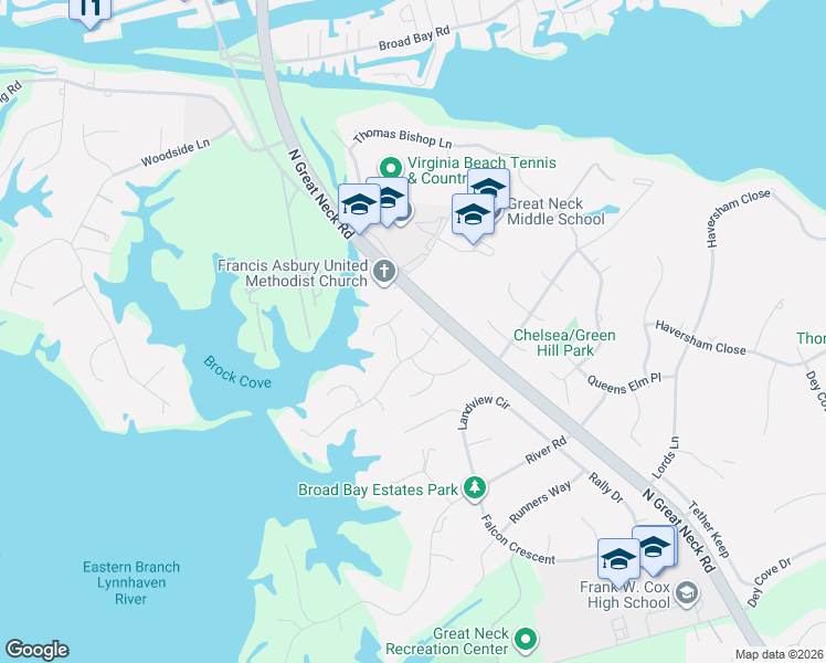 map of restaurants, bars, coffee shops, grocery stores, and more near 2508 Shepherds Lane in Virginia Beach