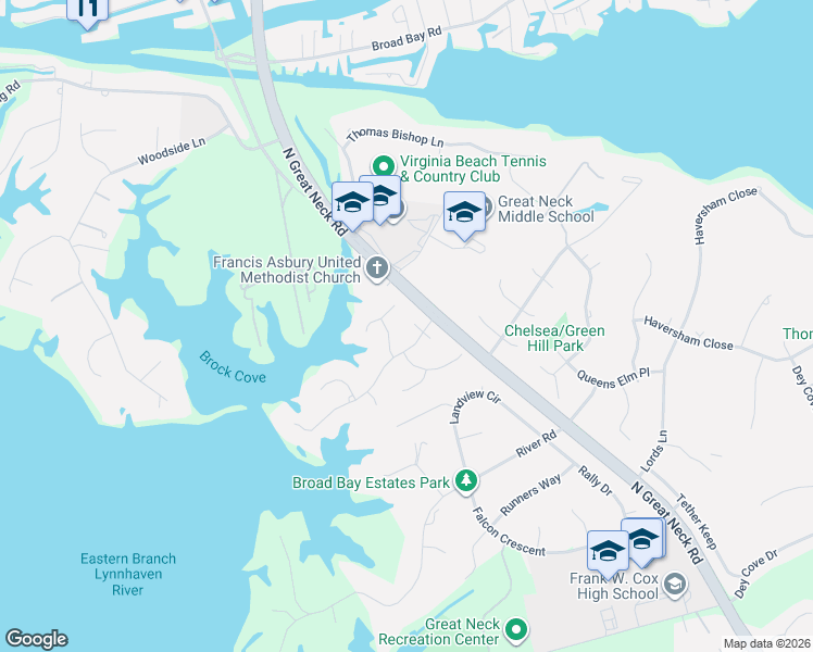 map of restaurants, bars, coffee shops, grocery stores, and more near 2508 Shepherds Lane in Virginia Beach