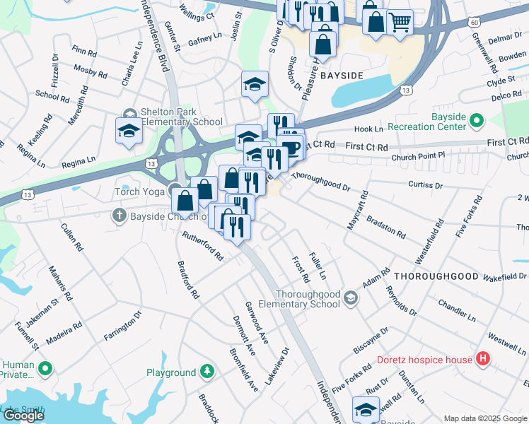 map of restaurants, bars, coffee shops, grocery stores, and more near 1613 Waxhaws Lane in Virginia Beach