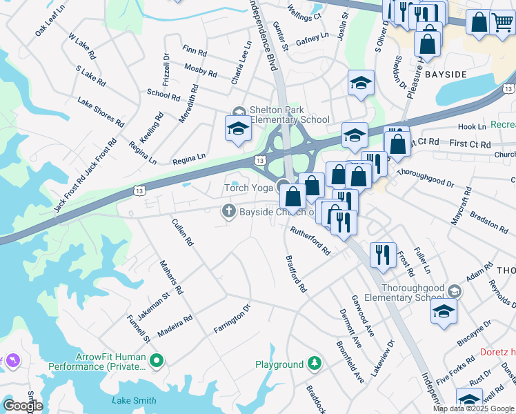 map of restaurants, bars, coffee shops, grocery stores, and more near 5005 Shell Cove Lane in Virginia Beach