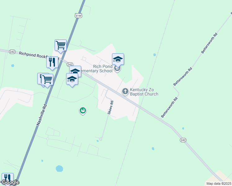 map of restaurants, bars, coffee shops, grocery stores, and more near 530 Rich Pond Road in Bowling Green