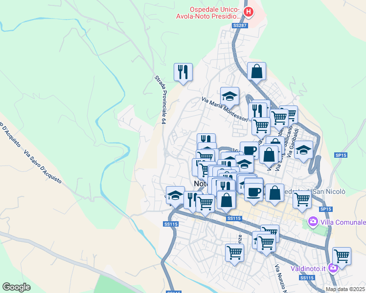 map of restaurants, bars, coffee shops, grocery stores, and more near 12 Via Francesco Giantommaso in Noto