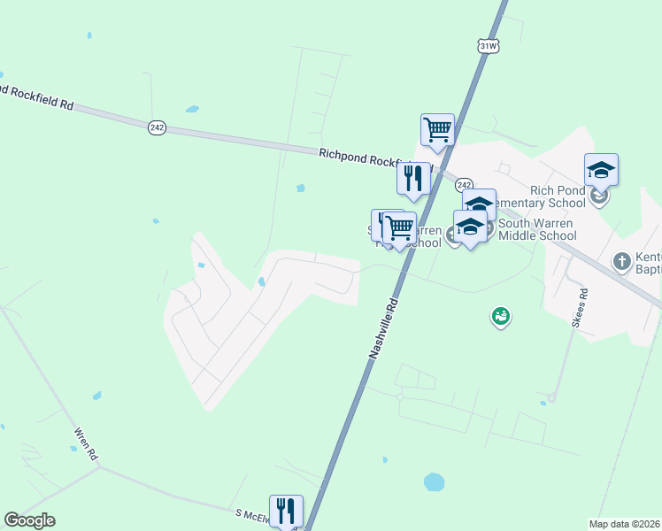 map of restaurants, bars, coffee shops, grocery stores, and more near South Glen Gables Boulevard in Bowling Green