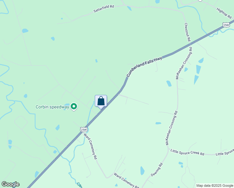 map of restaurants, bars, coffee shops, grocery stores, and more near Cumberland Falls Highway in Corbin