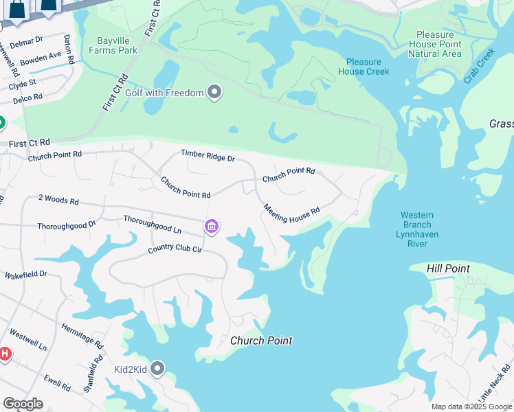 map of restaurants, bars, coffee shops, grocery stores, and more near 1633 Meeting House Lane in Virginia Beach