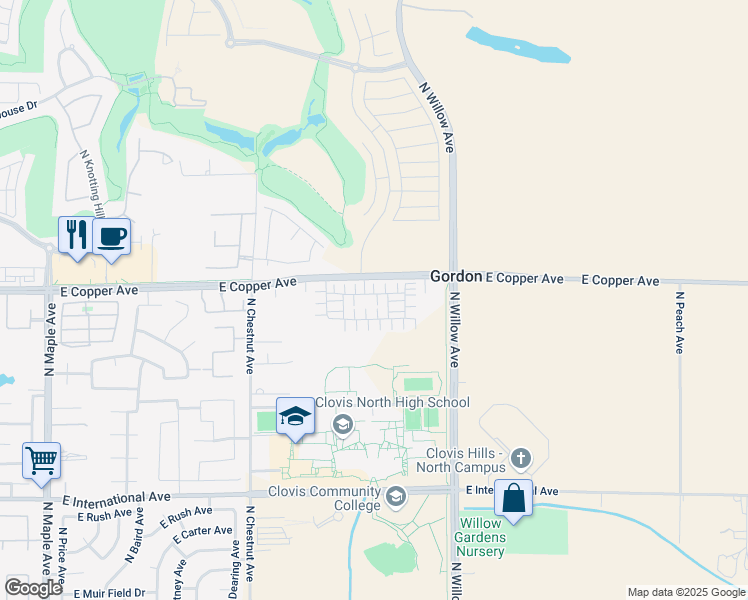 map of restaurants, bars, coffee shops, grocery stores, and more near 2797 East Copper Avenue in Clovis