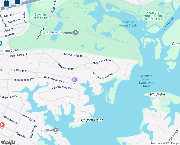map of restaurants, bars, coffee shops, grocery stores, and more near 1633 Meeting House Lane in Virginia Beach
