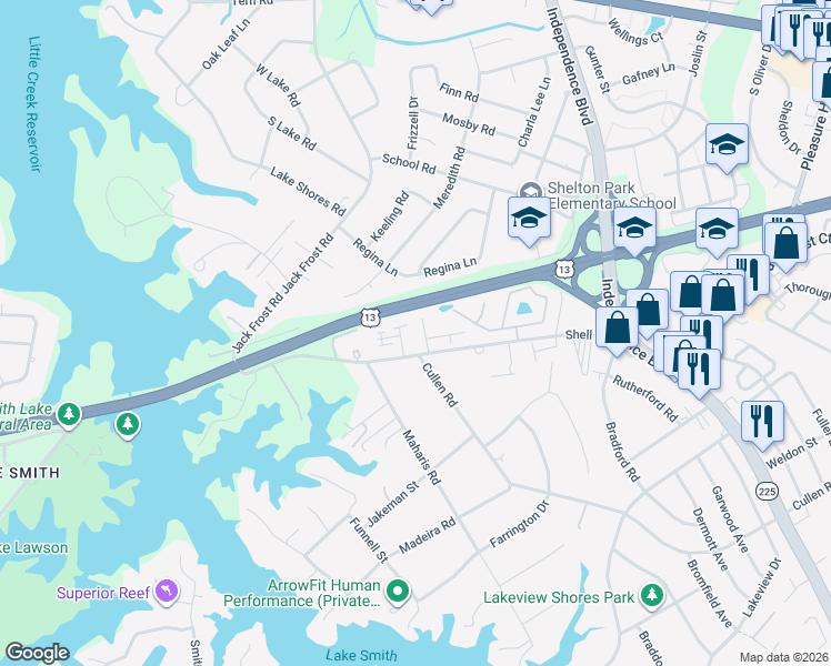 map of restaurants, bars, coffee shops, grocery stores, and more near 1505 Chatham Lane in Virginia Beach