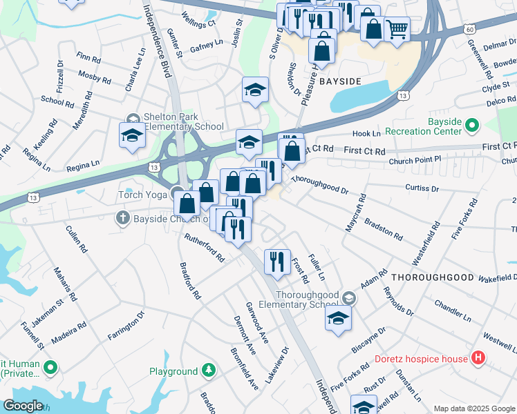 map of restaurants, bars, coffee shops, grocery stores, and more near 1608 Pleasure House Road in Virginia Beach