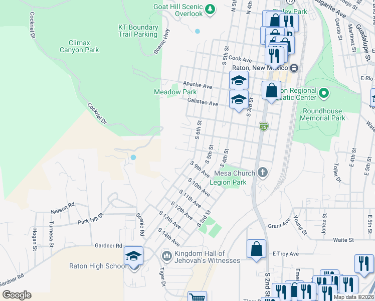 map of restaurants, bars, coffee shops, grocery stores, and more near 626 Wersonick Street in Raton