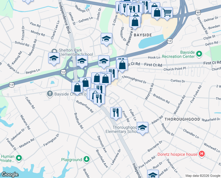 map of restaurants, bars, coffee shops, grocery stores, and more near 1608 Pleasure House Road in Virginia Beach