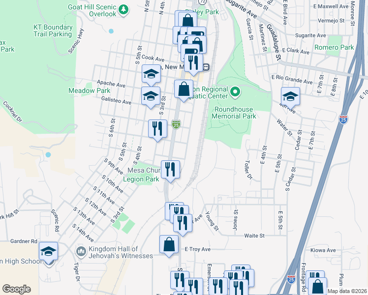 map of restaurants, bars, coffee shops, grocery stores, and more near 701-799 S 2nd St in Raton