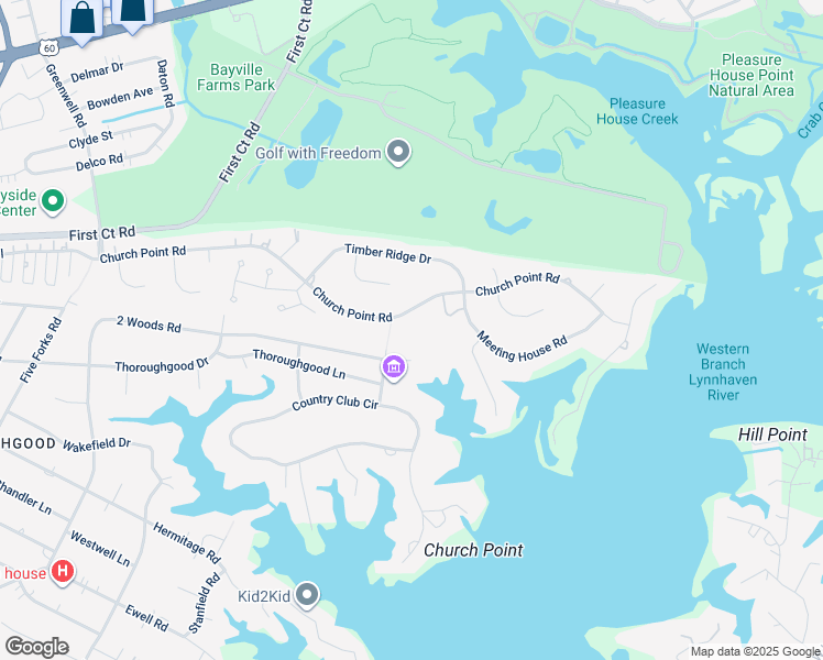 map of restaurants, bars, coffee shops, grocery stores, and more near 4021 Church Point Road in Virginia Beach