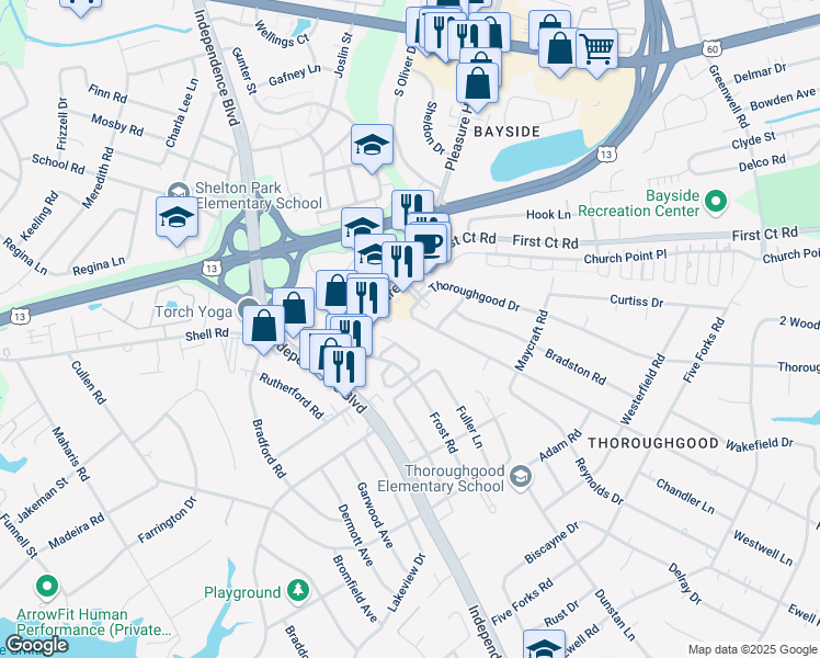 map of restaurants, bars, coffee shops, grocery stores, and more near 4769 Hermitage Road in Virginia Beach