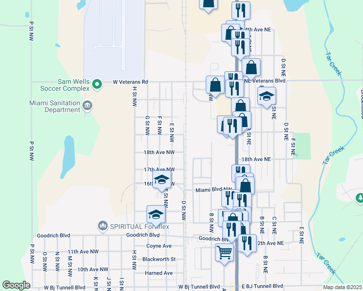 map of restaurants, bars, coffee shops, grocery stores, and more near 1821 D Street Northwest in Miami