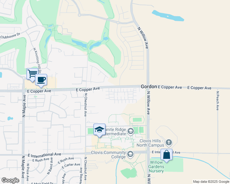 map of restaurants, bars, coffee shops, grocery stores, and more near 2711 East Copper Avenue in Clovis