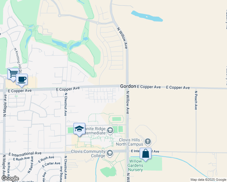 map of restaurants, bars, coffee shops, grocery stores, and more near 10972 North Honeysuckle Drive in Clovis