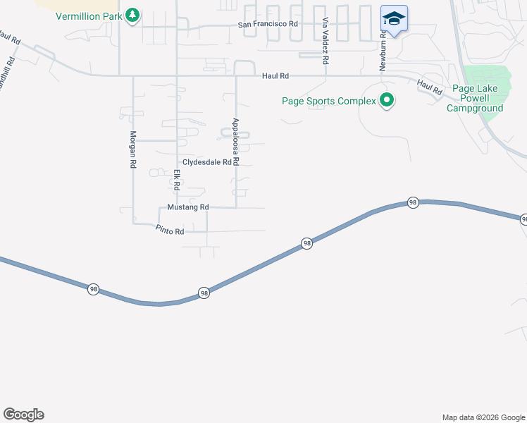 map of restaurants, bars, coffee shops, grocery stores, and more near 513 Mustang Road in Page