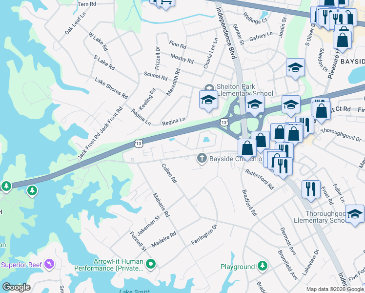 map of restaurants, bars, coffee shops, grocery stores, and more near 5004 Coltfield Court in Virginia Beach