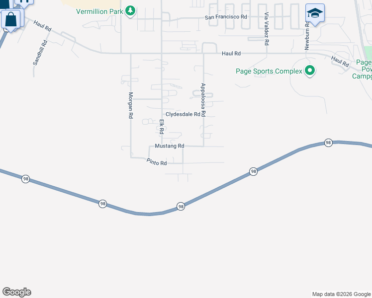 map of restaurants, bars, coffee shops, grocery stores, and more near 573 Mustang Road in Page