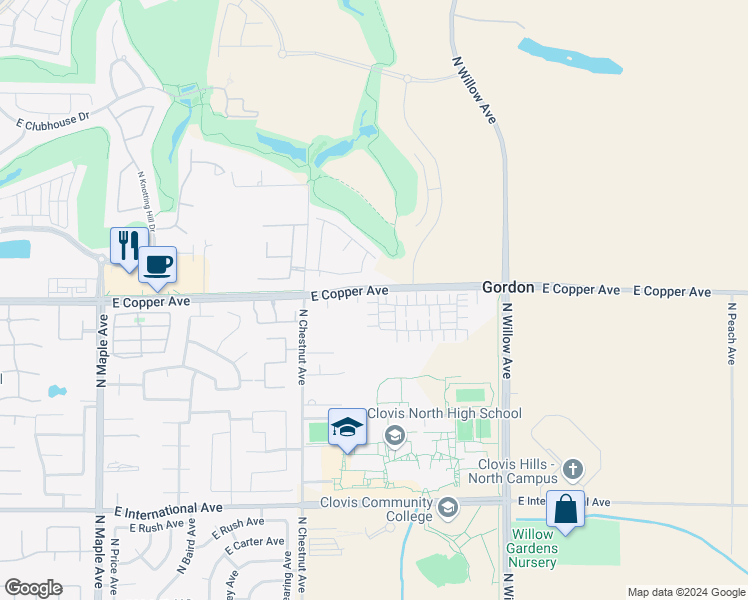 map of restaurants, bars, coffee shops, grocery stores, and more near 10979 North Blackberry Drive in Clovis