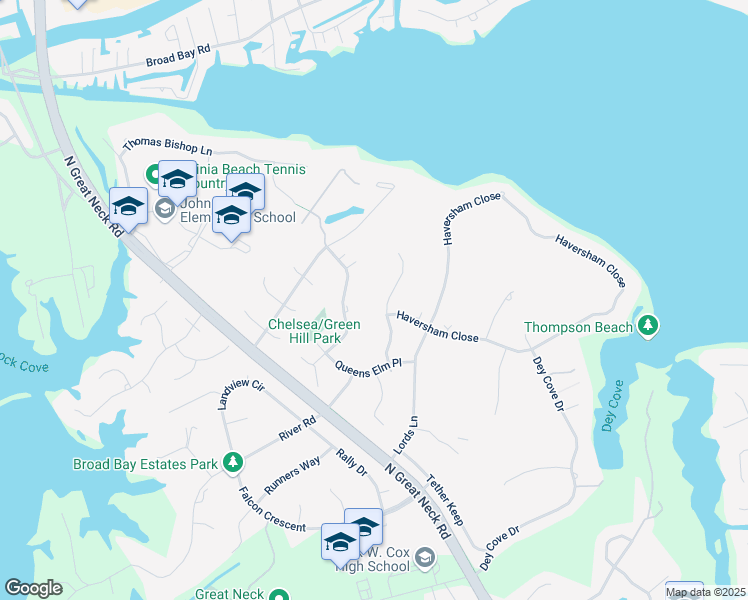 map of restaurants, bars, coffee shops, grocery stores, and more near 1828 Duke of York Quay in Virginia Beach