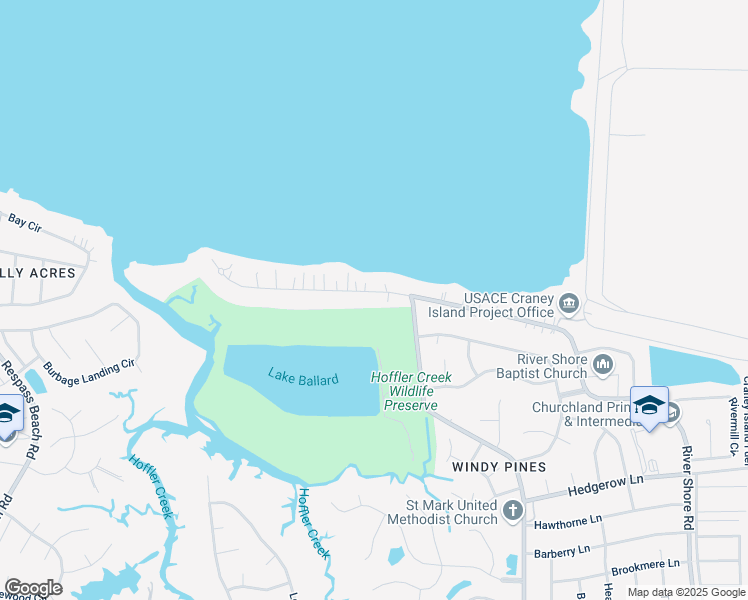 map of restaurants, bars, coffee shops, grocery stores, and more near 4708 River Shore Road in Portsmouth