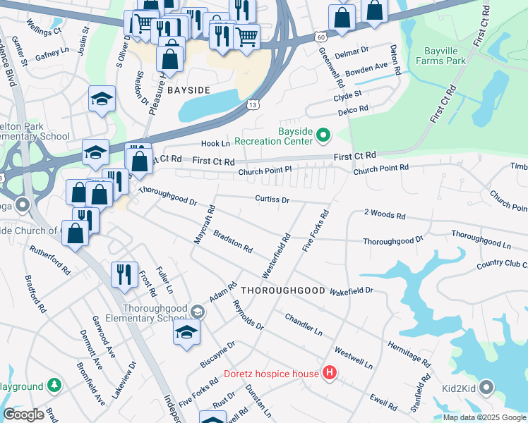 map of restaurants, bars, coffee shops, grocery stores, and more near 4625 Curtiss Court in Virginia Beach