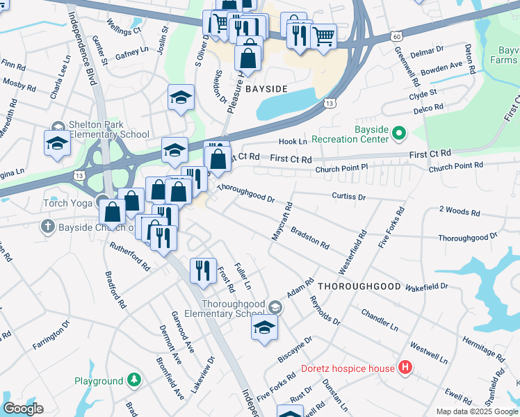 map of restaurants, bars, coffee shops, grocery stores, and more near 4712 Bradston Road in Virginia Beach
