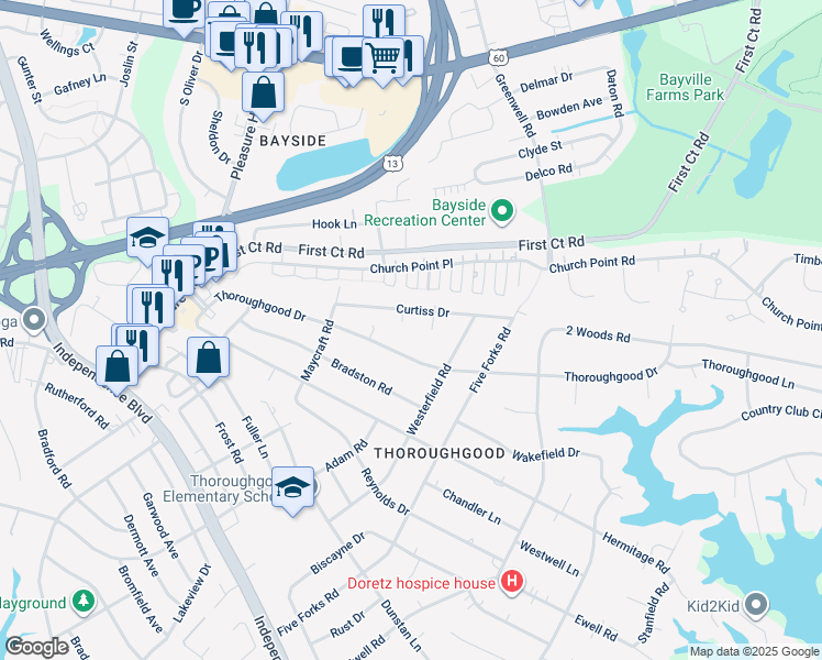 map of restaurants, bars, coffee shops, grocery stores, and more near 4625 Curtiss Court in Virginia Beach