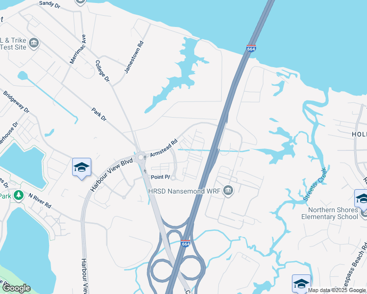 map of restaurants, bars, coffee shops, grocery stores, and more near 1211 Worden Way in Suffolk