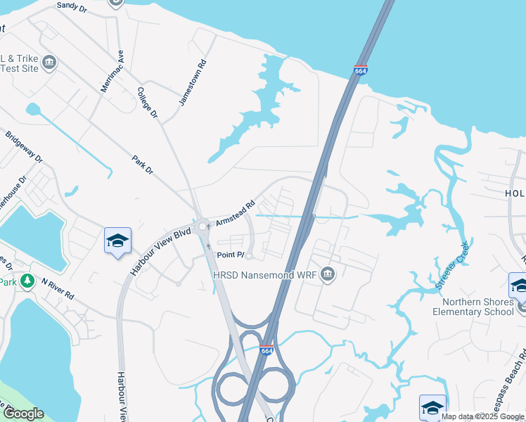 map of restaurants, bars, coffee shops, grocery stores, and more near 1211 Worden Way in Suffolk