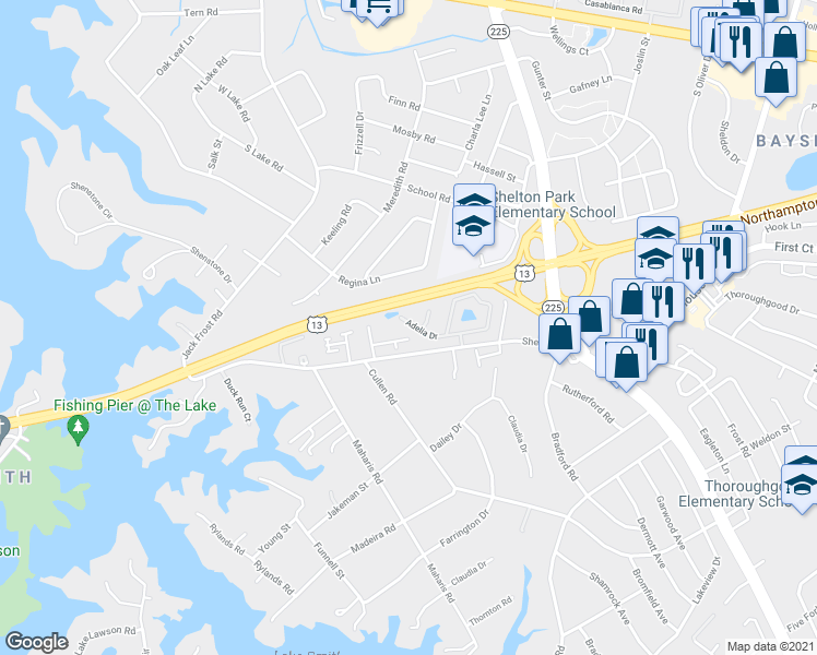 map of restaurants, bars, coffee shops, grocery stores, and more near 4949 Adelia Drive in Virginia Beach