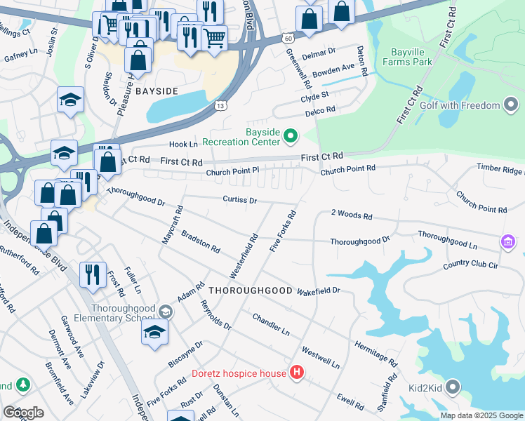 map of restaurants, bars, coffee shops, grocery stores, and more near 1717 Westerfield Road in Virginia Beach