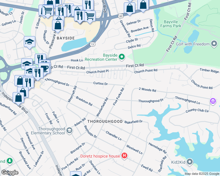 map of restaurants, bars, coffee shops, grocery stores, and more near 1717 Westerfield Road in Virginia Beach