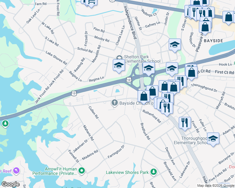 map of restaurants, bars, coffee shops, grocery stores, and more near 5332 Bardith Circle in Virginia Beach