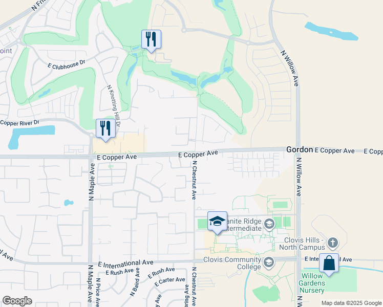 map of restaurants, bars, coffee shops, grocery stores, and more near 2479 East Copper Avenue in Clovis