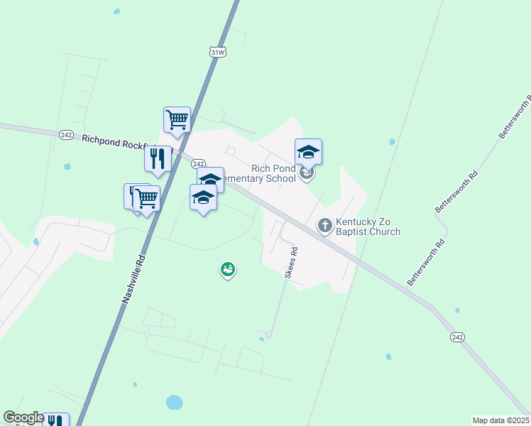 map of restaurants, bars, coffee shops, grocery stores, and more near 487 Rich Pond Road in Bowling Green