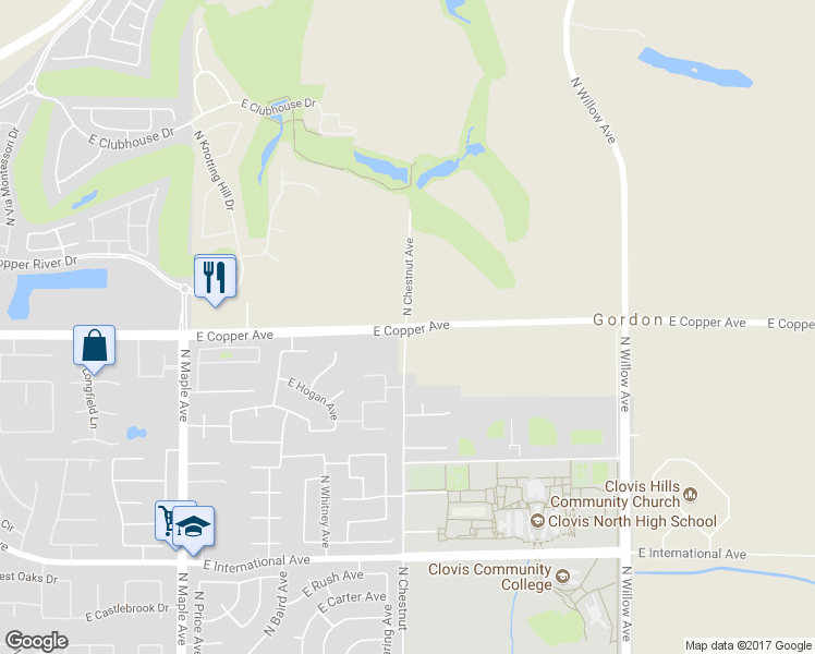 map of restaurants, bars, coffee shops, grocery stores, and more near 2479 East Copper Avenue in Clovis