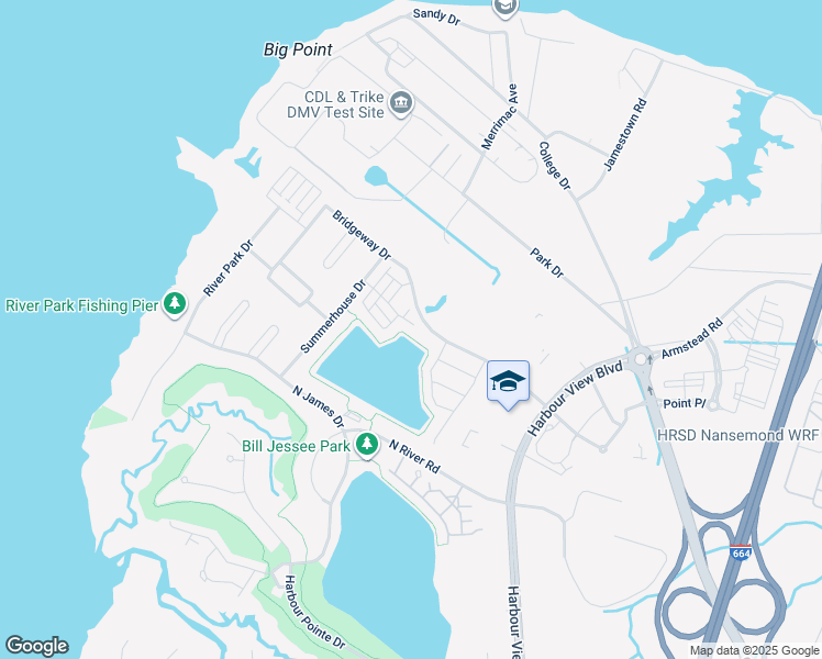 map of restaurants, bars, coffee shops, grocery stores, and more near 212 Stowe Drive in Suffolk