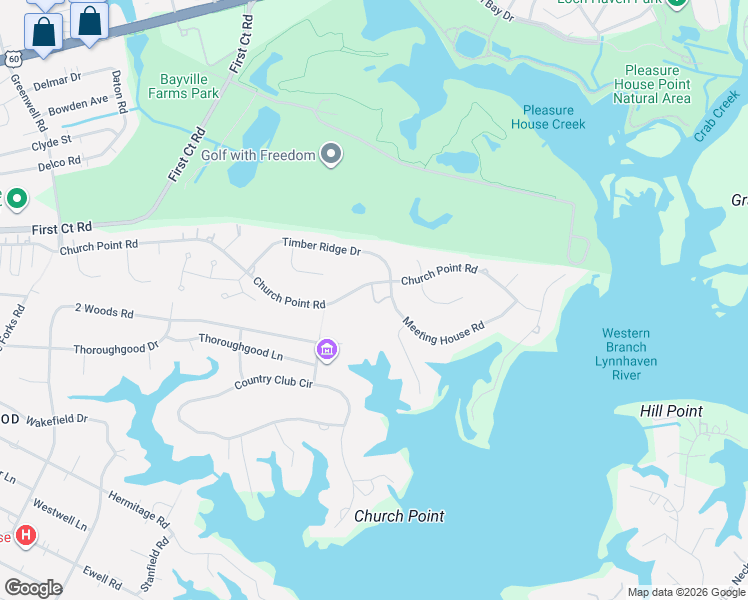map of restaurants, bars, coffee shops, grocery stores, and more near 4013 Church Point Road in Virginia Beach