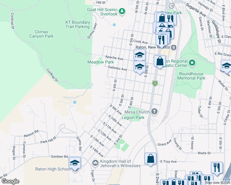 map of restaurants, bars, coffee shops, grocery stores, and more near 626-658 Wersonick Street in Raton